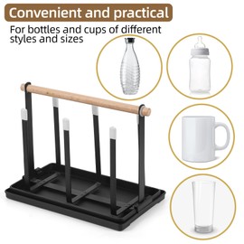 Bottle Holder for SodaStream, Dish Drainer Bottles, 6-Piece Metal Bottle Stand, Cup Holder with Drip Tray and Bottle Dryer for Bottles and Cups