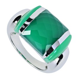 La Luna Design Women's Ring Rhodium-Plated 925 Sterling Silver with Green
