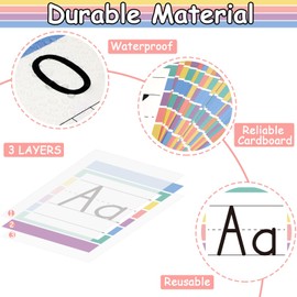 37 PCS Pastel Colors Stripes Classroom Alphabet Number Educational Poster Cards, Learning Cards Decorations Colorful Boho Bulletin Board Letter for Teacher Kindergarten School Home Wall Decor