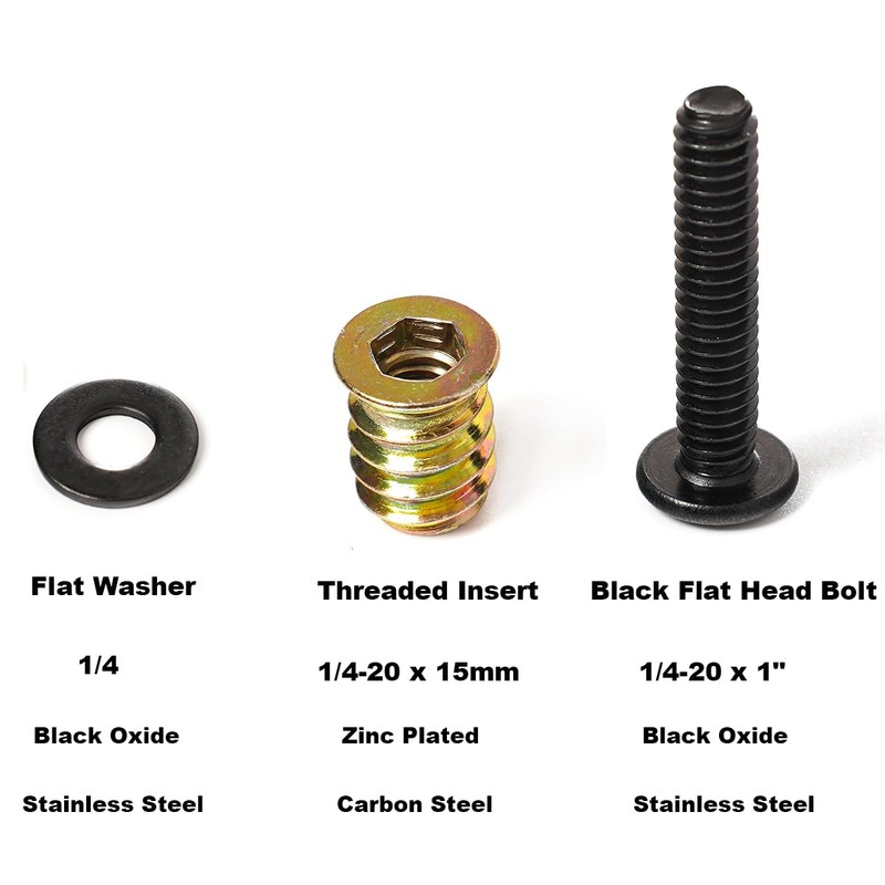 30-Set 1/4-20 Threaded Insert and Bolt for Wood, Furniture Screw