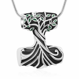 QGJNSGC Tree of Life Urn Necklaces for Ashes Mjolnir Thors Hammer Cremation Jewellery for Ashes Celtic Knot Keepsake Memory Jewelry for Women Men