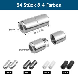 HavaCue Pack of 24 Shoelaces Closure, 4 Colours, Metal Capsules for Laces, Quick Release, Children's Quick Release Shoelaces for Trainers, Casual Shoes, Black and White