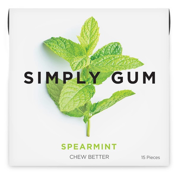 Simply Gum | Spearmint | Pack of Six (90 Pieces Total) | Synthetic Free + Aspartame Free + non GMO