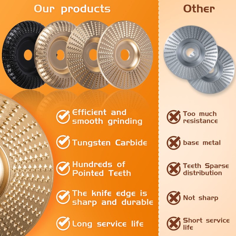 BLEKOO 4PC Angle Grinder Wood Carving Disc Set, 4" &
