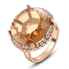 Mytys Classic Big Orange Crystal Rings for Women Fashion Rings Gift Unique Design Jewelry Size 6