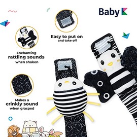 BABY K Baby Rattle Socks & Wrist Toys (Set E) - Newborn Toys for Baby Boy or Girl - Brain Development Infant Toys - Hand and Foot Rattles Suitable for