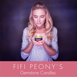 Fifi Peony's Gemstone Candles - Infused with Healing Rose Quartz Crystals and Hand Placed Dried Flowers. Scented with Soothing Fig in Natural Soy Wax. Burns with an Elegant Wooden Wick. 8oz