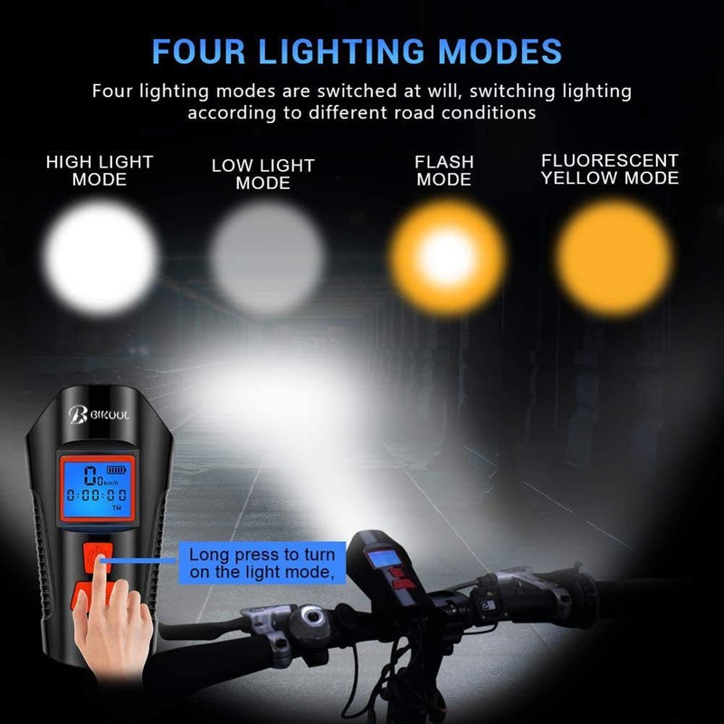 Bike Light Set,Bicycle Headlight with Horn andSpeedometer Odometer,USB Rechargeable Bicycle