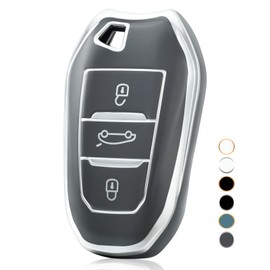 OFF WE GO OFF WE GO Schlsselhlle Autoschlssel Hlle Passt fr Peugeot 208 308 408 508 307 2008 3008 5008 Schlsselbox fr Citroen C3 C4 C5 DS3 DS5 DS7 3 Tasten TPU Schlssel Hlle Schutzhlle, Grau Silber