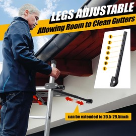 Ladder Stabilizer for Roof Gutter, Heavy Duty Extension Ladder Stabilizer with Adjustable Leg 20-29.5", Anti-Slip Ladder Standoff Built-in Tool Tray Easy to Use Withstands 320 LBS Weight