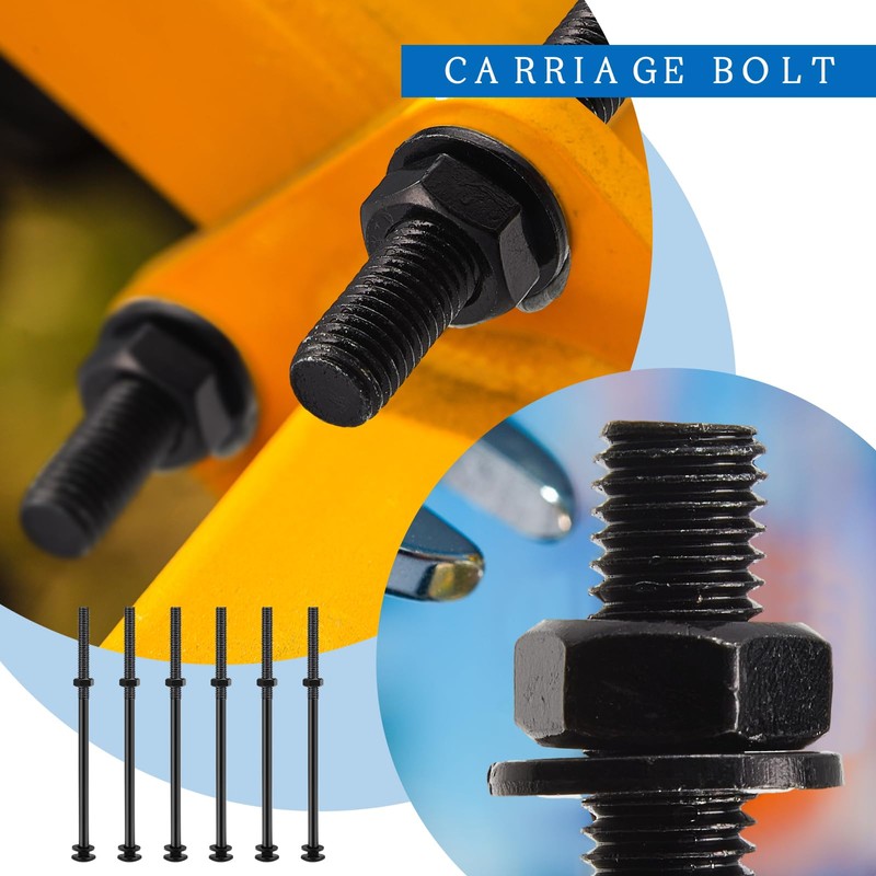 Zonon 12 Sets 1/2 x 10 Inch Black Carriage Bolt