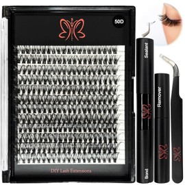 be beautiful lash clusters kit individual lashes D curl cluster eyelash extensions 10-18 mm diy lash extensions eyelash clusters kit with bond and seal tweezers lash glue remover natural fluffy (50d)