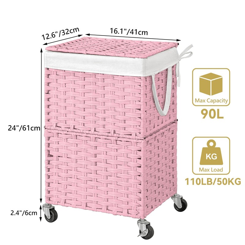Chrislley 90L Slim Laundry Hamper with Wheels,Rolling Laundry Basket with