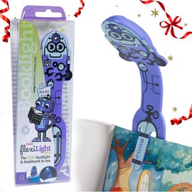 Gifts for Readers & Writers Bookmark Reading Light Robot Purple - 2in1 Clip On Bookmark Kids Book Light for Reading Night in Bed, Travel Cute Book Lights, Flexible 8 Lumen LED Lights for Books