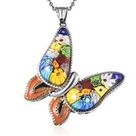 Shop LC Colorful Flower Dainty Butterfly Necklace for Women Murano Style Millefiori Glass Cute Aesthetic Beach Jewelry Friendship Gifts for Women for Friend Mom 20" Christmas Gifts