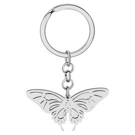 RAIDIN Stainless Steel Gold Silver Plated Cute Keyring Butterfly Key Ring for Women Girls Car Handbag Key Accessories, Silver-033
