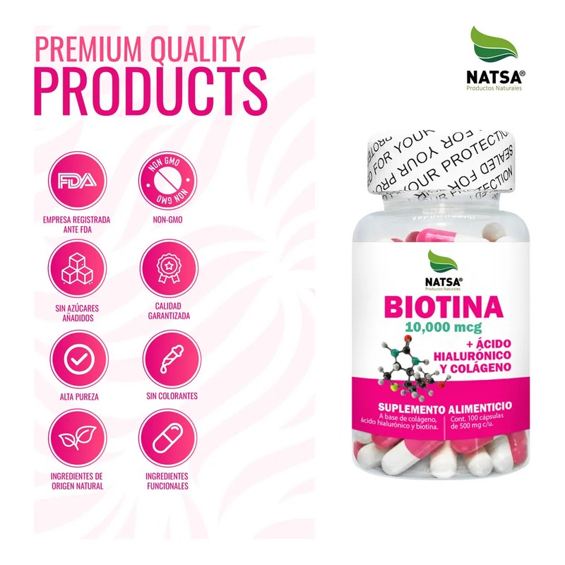 Biotina, 300 Cápsulas (3 Frascos 100 Cap Cu), Cabello, Piel