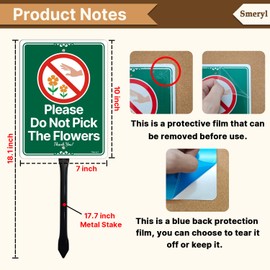 Smeryl Please Do Not Pick The Flowers Sign with 17.7” Stake for Yard, 10” x 7” Do Not Pick Flowers Sign, Rust-Free Aluminum, Weatherproof, Easy Installation, 1 Pack
