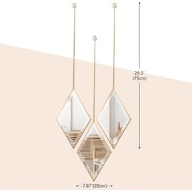 PHOSPHOR Diamond Wall Mirror 6 PCS, Small Gold Decorative Wall Mirror with Hanging Chain, Wall Mirrors for Living Room