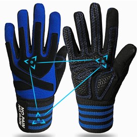 FINGER TEN Fitness Gloves, Wrist Protection, Training Gloves, Men's Weight Sports, Fitness Gloves, Half Full Finger Sports Gloves (Full Finger Blue, XL)