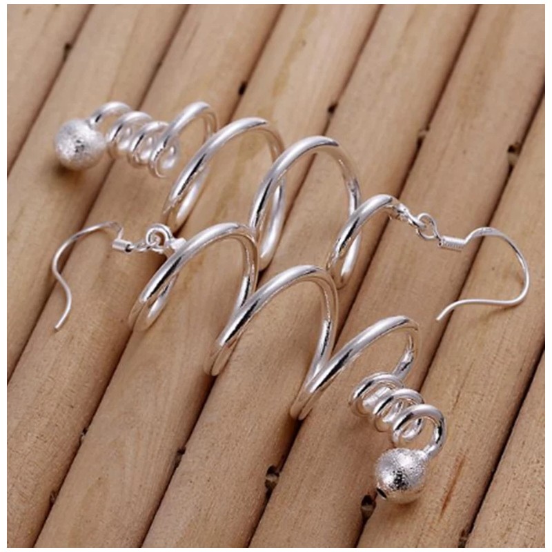 Womens 925 Sterling Silver Twist Spiral 50mm Long Drop Dangle