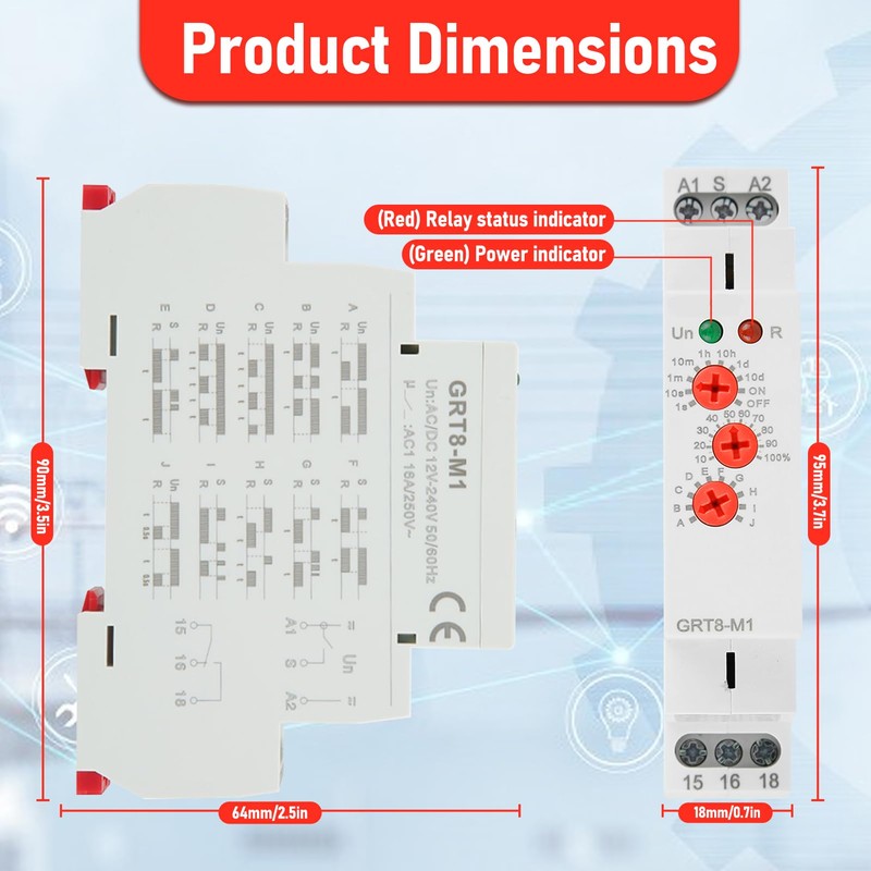 AGJIQ Multifunctional Delay Time Relay, GRT8-M1 AC/DC 12V-240V Wide Voltage