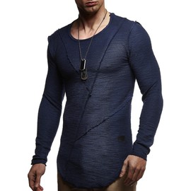 Leif Nelson Men’s Jumper, Crew Neck, Black, Long-Sleeved, Thin Jumper, Oversized, LN6323 - blue Plain, size: m