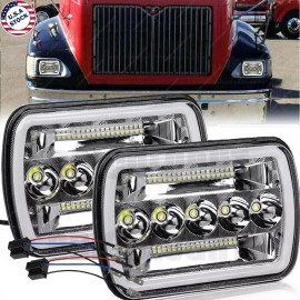 RICOLOGHT Pair 5X7 7x6 LED Headlights Hi Low Beam For International IHC 9200 9900 9400i S+