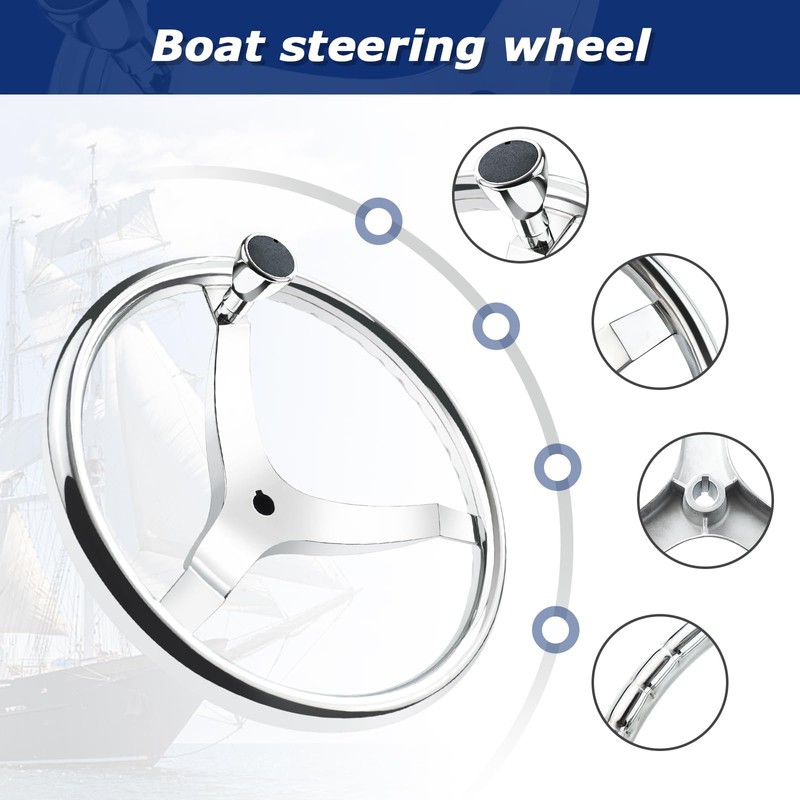 3 Spoke Stainless Steel Boat Steering Wheel 13-1/2" Dia with