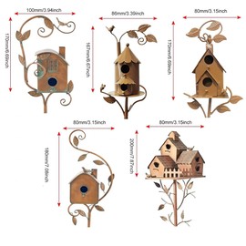 AIMALL Outdoor Iron Birdhouse Garden Stakes | Weather-Resistant Metal Bird House Decorations | Rustic Plug-in Garden Ornaments | Set of 5 Unique Designs