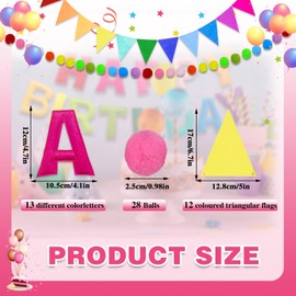 Sekonow 3 Pack Happy Birthday Banner, Felt 3D Rainbow Birthday Garland with Balls and Pennant Banner Flags, Reusable Colorful Happy Birthday Sign for Birthday Decorations Party Decor (Multicolour)