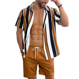 LecGee Men's Casual Button-Down Matching Hawaiian Shirts and Shorts Two Piece Summer Beach Outfits for Men