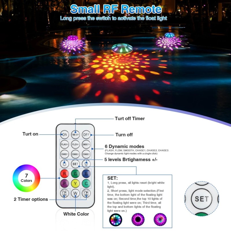 Boxpsii Floating Pool Lights Lights with 6 Dynamic Lighting, IP68