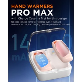 Hand Warmers Rechargeable with Charge Case, 2 Packs 14,000mAh Electric Hand Warmer Battery Powered Dual Sided Reusable Long Battery Life Portable Pocket Heater Gifts for Men Women Golf, Hunting Gear
