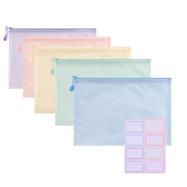 Samcos Zipper Bag, A5 5 Color Set, Zippered Bag, Contact Bag, Document Case, Clear File Bag, Elementary School Students, Mesh File Bag, Zipper Bag, Document Organization, Receipt File, Small