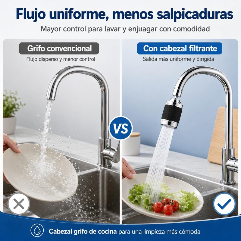 Filtro de Agua para Grifo de Cocina, 3 Modos, 360°