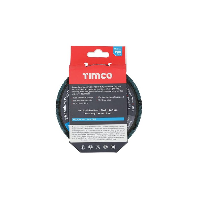 TIMCO Flap Disc Zirconium Type 29 Conical P80 Grit -