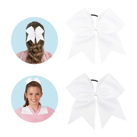 WRNZL Cheer Bows for Cheerleaders Cheerleading Bows 2 Pcs 8 Inch Large White Hair Bow Scrunchies Ribbon Ties School Sports Softball Cheerleader Bows Hair Accessories Gifts for Girls Women