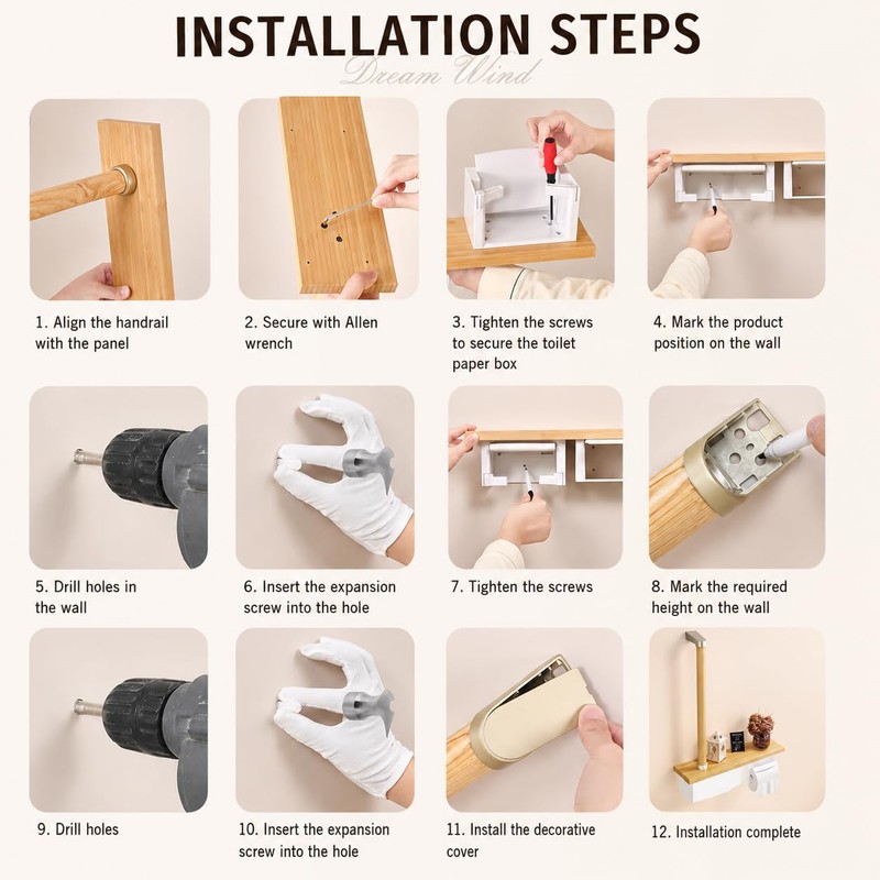 Toilet Safety Rail with Paper Holder & Storage Shelf, Bathroom