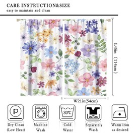 Floral Blackout Curtains, Spring Watercolor Flower Plant Rustic Modern Style Pattern for Bedroom Living Room, 2 Panel Set,42X45 Inch