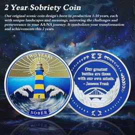 Original Two Year Sobriety Coin - Lighthouse Storm AA Coins - 2 Year AA Chips and Medallions - 1-10 Years NA AA Celebrate Recovery Addicts - Narcotics Alcoholics Anonymous Gifts for Men Women