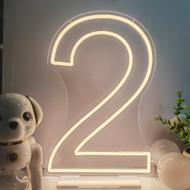 Lovewenying Neon Signs Number 2 Birthdays Decor Neon Lights Party USB Plus Battery Case Light up Your Baby's Birthday with Our Neon Number Two Sign (Number 2-Warm White)