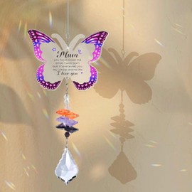 Mum Birthday Gift, Butterfly Crystal Suncatcher Mother Gifts, Presents for Mummy from Daughter Son on Mother's Day Birthday, Glass Window Hanging Ornament Outdoor Indoor Home Garden Party Decoration