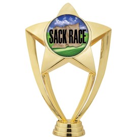 Crown Awards Sack Race Trophy, 8" Gold Star Sack Race Trophies with Deluxe Round Base 20 Pack