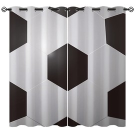 Sports Soccer Ball Blackout Curtains for Girls Boy Home Decor, Black White Hexagon Closeup Grommet Thermal Insulated Drapes Darkening Window Curtain for Bedroom Living Room, 42 x 63 Inch