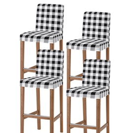 Vintage Bar Stool Covers with Backs, Stretch Washable Bar Stool Chair Cover Farmhouse Black White Buffalo Check Plaid Slipcovers Counter Stool High Chair Covers for Pub, Dining Room, Cafe, Set of 4