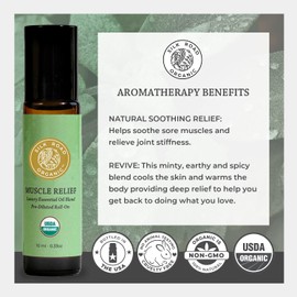 Silk Road Organic Organic Muscle Relief Essential Oil Blend Roll On, 100% Pure USDA Certified Aromatherapy for Muscle Aches & Stiff Joints with Peppermint & Ginger - 10 ml Roller by Silk Road Organic