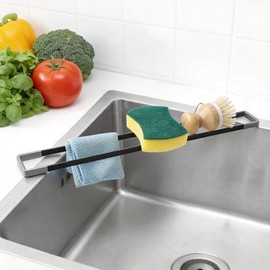 Spültuchhalter für Küchen, Sink Organizer, für Geschirrtücher, Schwämme | Eine Topfbürste, Zwei Schwämme und Vier Geschirrtücher, 43cm Spüllappenhalter