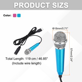 MECCANIXITY 2 Pcs Mini Microphone, Mini Mic Tiny Microphone Phone Type C Mic Small Microphone for Record Phone Voice, Blue/Hot Pink