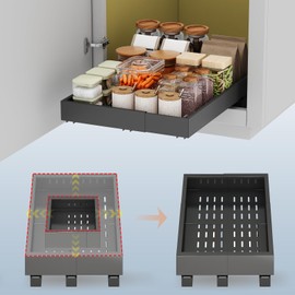 Pull out Cabinet Organizer,Expandable Width(11"-16") and Depth(17"-24") with 3 Rails,Roll out Drawers,No Drill Adjustable Slide out Shelves for Kitchen,Pantry,for Both Lip and Lip-Free Cabinets,Black